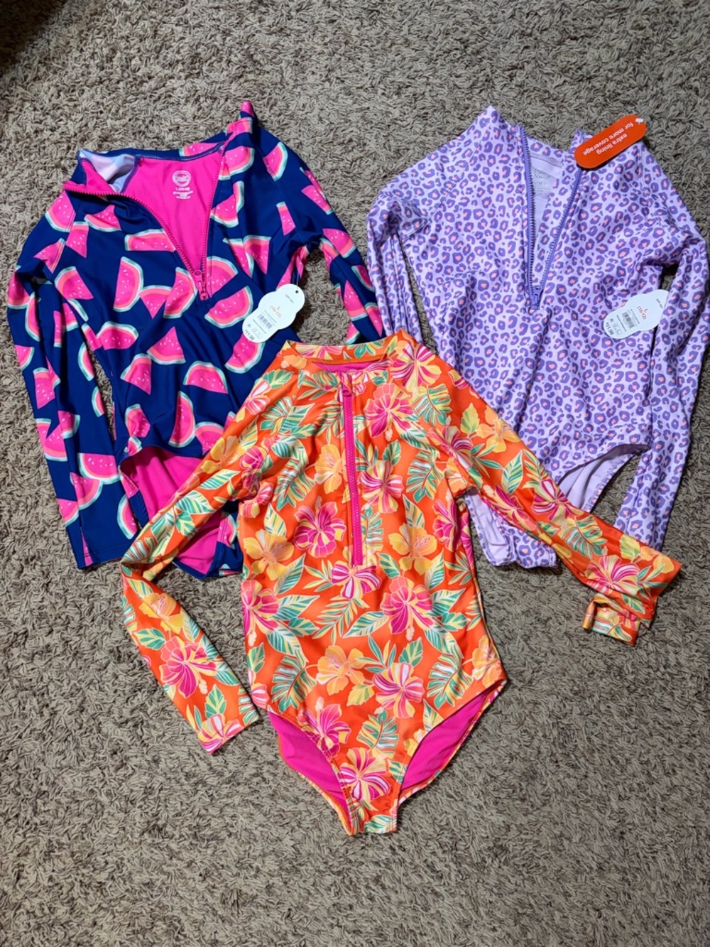 wonder nation Orange Floral Long-Sleeve One-Piece Swimsuit